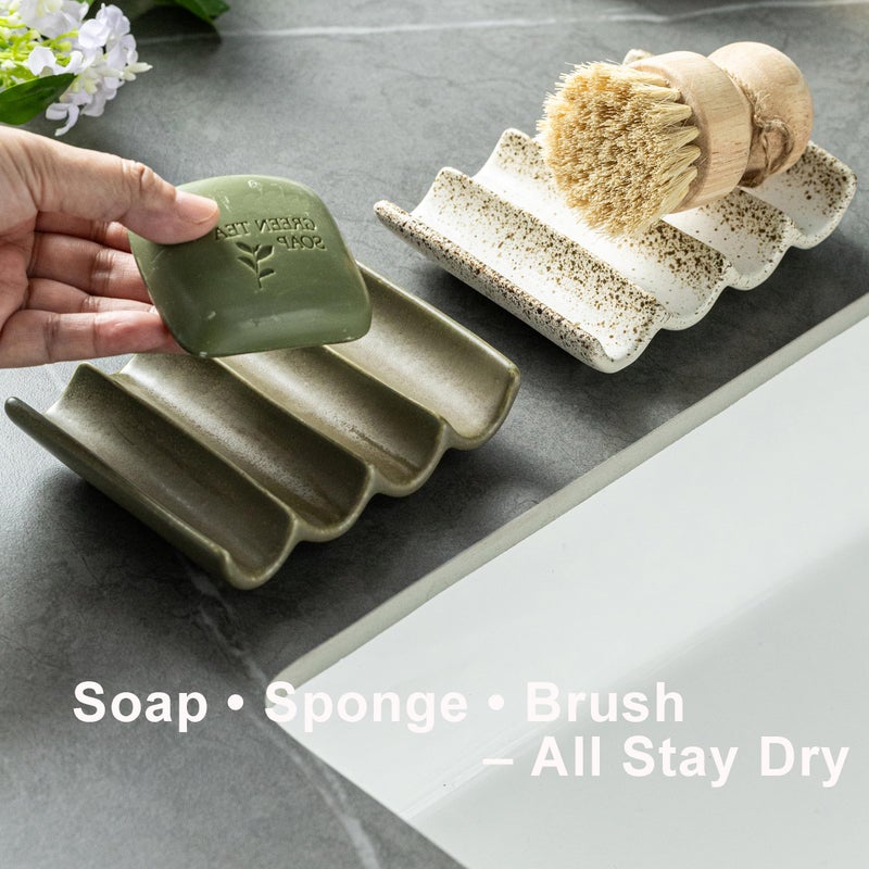 Cormomu Bar Soap Holder, Ceramic Soap Dish for Shower, Bathroom Soap Saver with Drainage, Bathroom and Kitchen Sink Organizer, Keep Soap Dry - Image 2