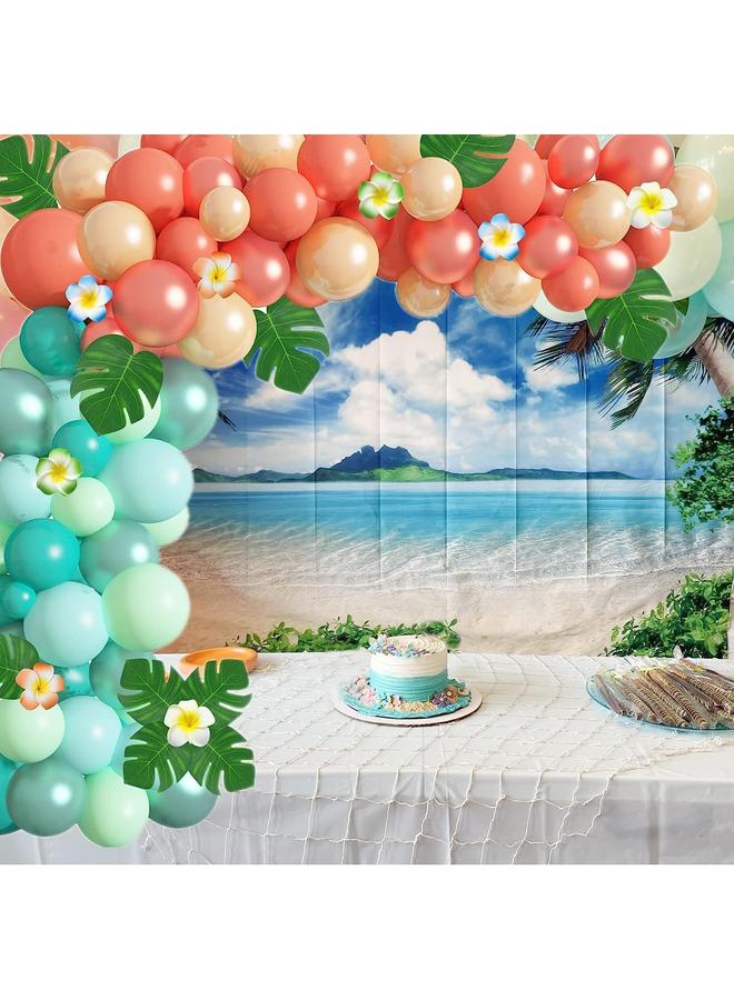 Bluejw Ouddy Party Tropical Balloon Garland Arch Kit, 12"10"5" Rose Gold Blush Blue Balloons Artificial Palm Leaves Plumeria for Magic Theme Birthday Party Supplies Baby Shower Hawaii Luau Party Decorations - Image 5