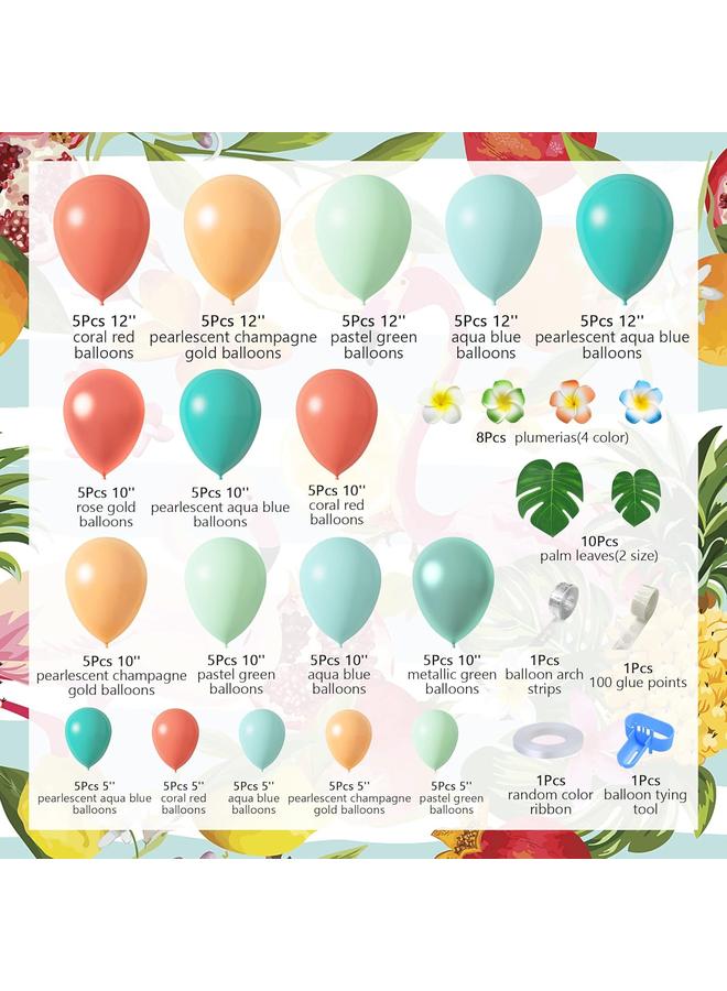 Bluejw Ouddy Party Tropical Balloon Garland Arch Kit, 12"10"5" Rose Gold Blush Blue Balloons Artificial Palm Leaves Plumeria for Magic Theme Birthday Party Supplies Baby Shower Hawaii Luau Party Decorations - Image 2