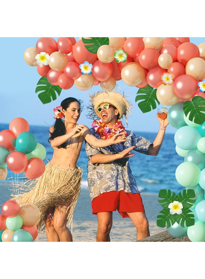 Bluejw Ouddy Party Tropical Balloon Garland Arch Kit, 12"10"5" Rose Gold Blush Blue Balloons Artificial Palm Leaves Plumeria for Magic Theme Birthday Party Supplies Baby Shower Hawaii Luau Party Decorations - Image 4