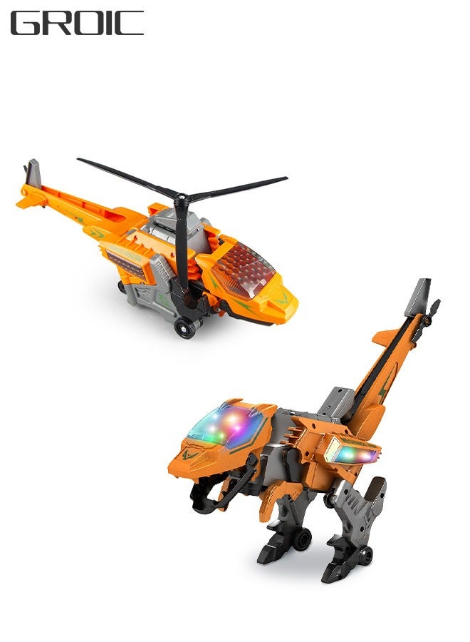 GROIC Transform Dinosaur Airplane Toy Army Helicopter Transformable Model Tyrannosaurus and Apache Helicopter with Lights and Sounds Gift for Kids Aged 3+ - Image 1