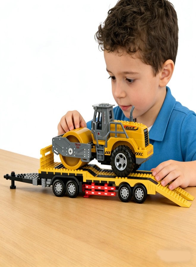 CALEST Remote Control Semi Truck with Trailer -24 Inch RC Semi-Trailer Engineering Tractor with Road Roller Toys,1:24 Truck with LED Lights & Music, Great Gift for Boys Girls - Image 4