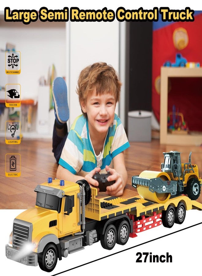 CALEST Remote Control Semi Truck with Trailer -24 Inch RC Semi-Trailer Engineering Tractor with Road Roller Toys,1:24 Truck with LED Lights & Music, Great Gift for Boys Girls - Image 2