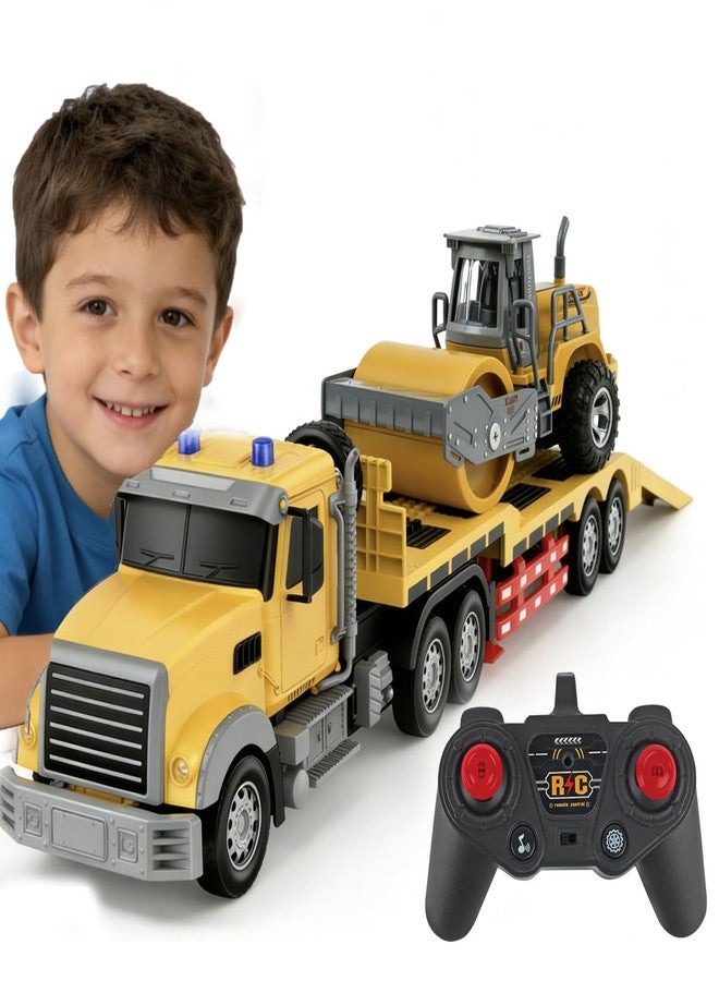 CALEST Remote Control Semi Truck with Trailer -24 Inch RC Semi-Trailer Engineering Tractor with Road Roller Toys,1:24 Truck with LED Lights & Music, Great Gift for Boys Girls - Image 1