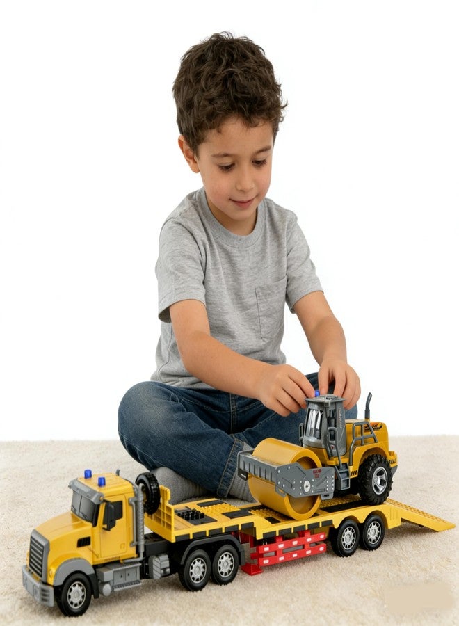CALEST Remote Control Semi Truck with Trailer -24 Inch RC Semi-Trailer Engineering Tractor with Road Roller Toys,1:24 Truck with LED Lights & Music, Great Gift for Boys Girls - Image 3