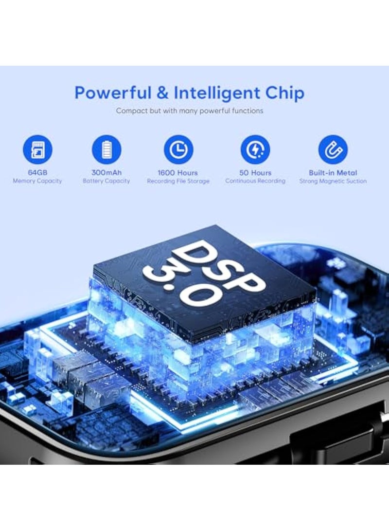 Zikra مسجل صوت رقمي، 64 جيجابايت مع تشغيل، 3072 كيلوبت في الثانية HD مسجل صوت مزدوج الميكروفون مع تفعيل الصوت، مع تقليل الضوضاء، للمحاضرات، الاجتماعات، المكالمات، جهاز تسجيل صوتي لمدة 2048 ساعة - Image 4