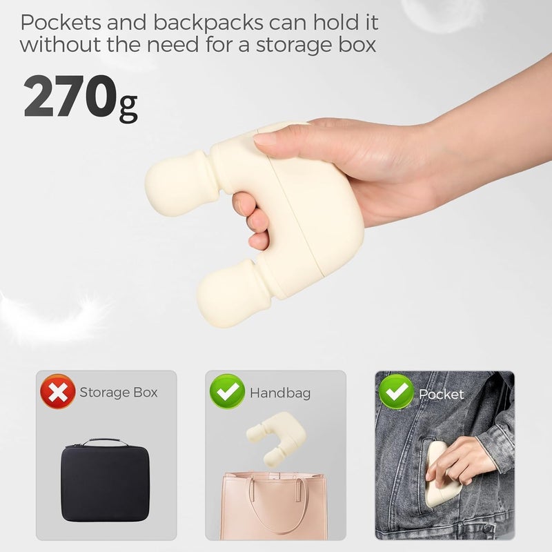 SOLARAE Joint Massager Muscle Massage Gun, Portable Handheld Small Massage Gun for Pain Relief for Neck Shoulder Joint Back Lower Back Body Fascia Massager (Off White) - Image 5