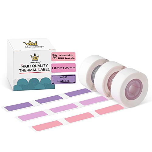 Memoking D30 Label Maker Tape - Compatible with Memoking/Phomemo D30 Printer Machine, 12x30mm Waterproof Thermal Printer D30 Labels, Purple/Rose Red/Pink Sticker Machine Tape, 3 Rolls - Image 1