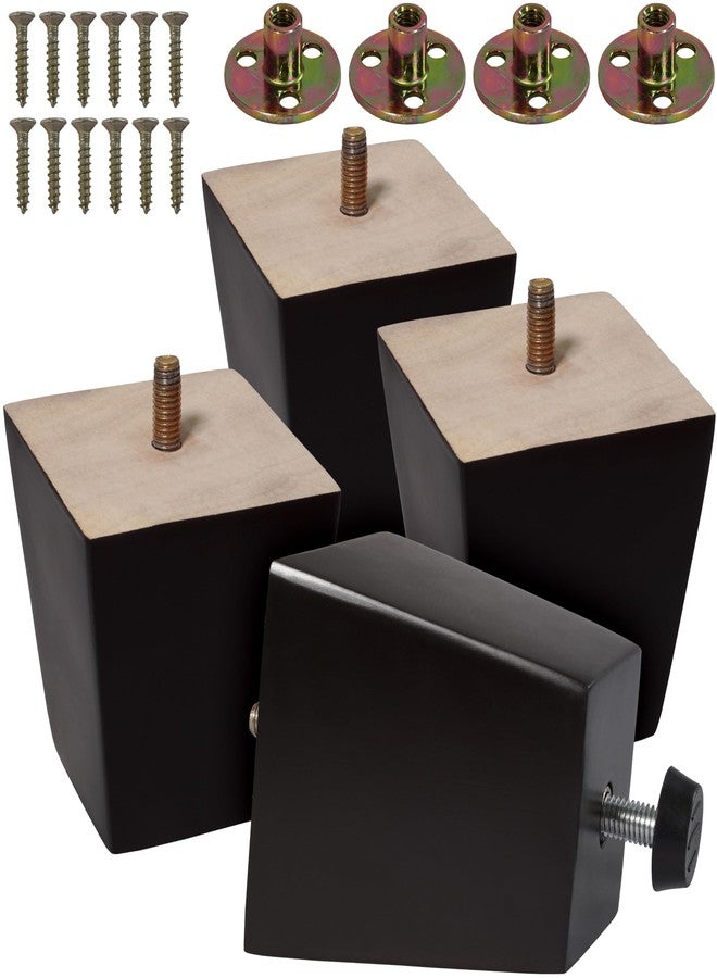 CODIN (5 Sizes: 3"-4"-5"-6"-8" Set of 4 Wood Furniture Legs - Square Sofa Legs, Couch Leg - Brown Mid-Century Modern Replacement Legs for Armchair Recliner Coffee Table Dresser (4, 4") - Image 1