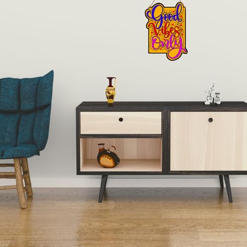 PNF Poster And Frames Good Vibes only Quote Wall art & Door Hanging Frame For Kitchen, Dining, restaurants Decor | Walland home Decor for Living Room | Room Decor Wall Decor Items For Bedroom | (Wooden, 11x9 Inch,brown)-22-5 - Image 3