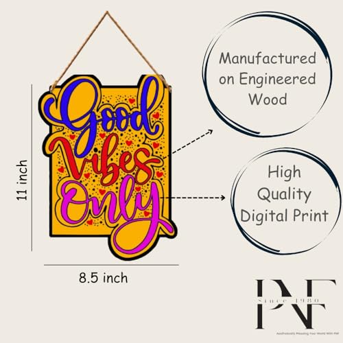 PNF Poster And Frames Good Vibes only Quote Wall art & Door Hanging Frame For Kitchen, Dining, restaurants Decor | Walland home Decor for Living Room | Room Decor Wall Decor Items For Bedroom | (Wooden, 11x9 Inch,brown)-22-5 - Image 5