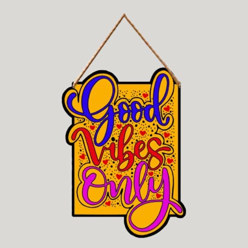 PNF Poster And Frames Good Vibes only Quote Wall art & Door Hanging Frame For Kitchen, Dining, restaurants Decor | Walland home Decor for Living Room | Room Decor Wall Decor Items For Bedroom | (Wooden, 11x9 Inch,brown)-22-5 - Image 2