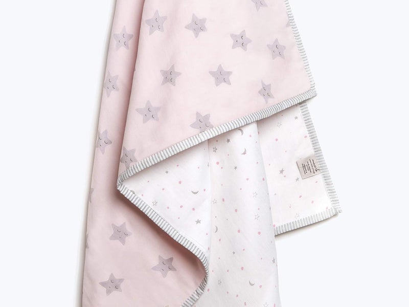 Masilo Organic Cotton Mulmul Dohar Blanket Crib/Cot- Light & Soft Summer Ac Blanket-Babies 0 to 3 Years - Star Pink - Image 2