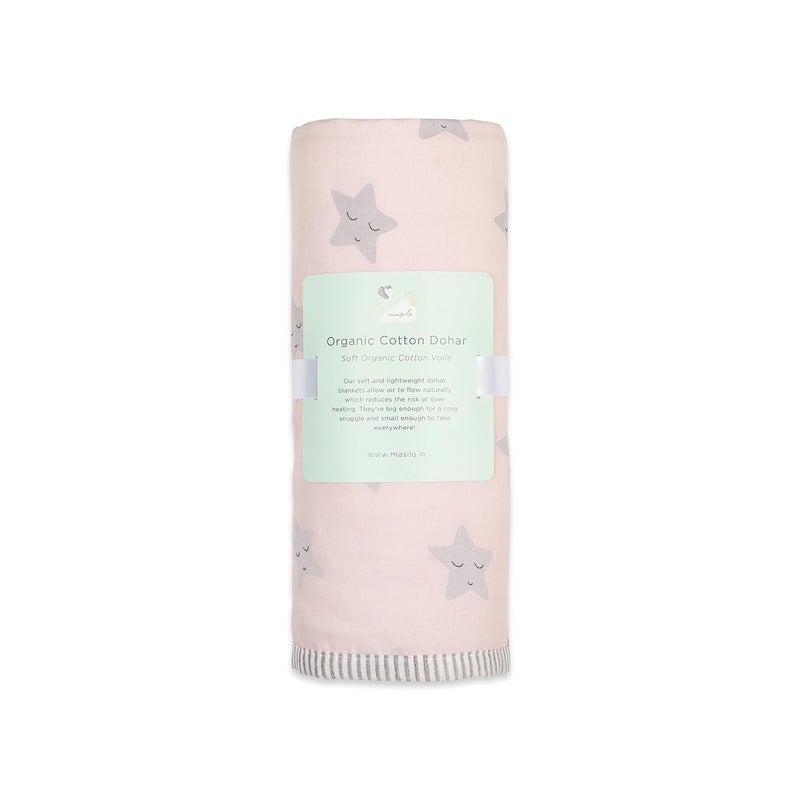 Masilo Organic Cotton Mulmul Dohar Blanket Crib/Cot- Light & Soft Summer Ac Blanket-Babies 0 to 3 Years - Star Pink - Image 4