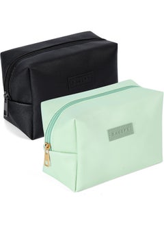 MAGEFY MAGEFY Cosmetic Bags for Women 2 Pcs Small Makeup Bag for Purse Pu Leather Makeup Pouch Travel Makeup Bag with Zipper Make Up Bag for Travelling (Blue+Green) 