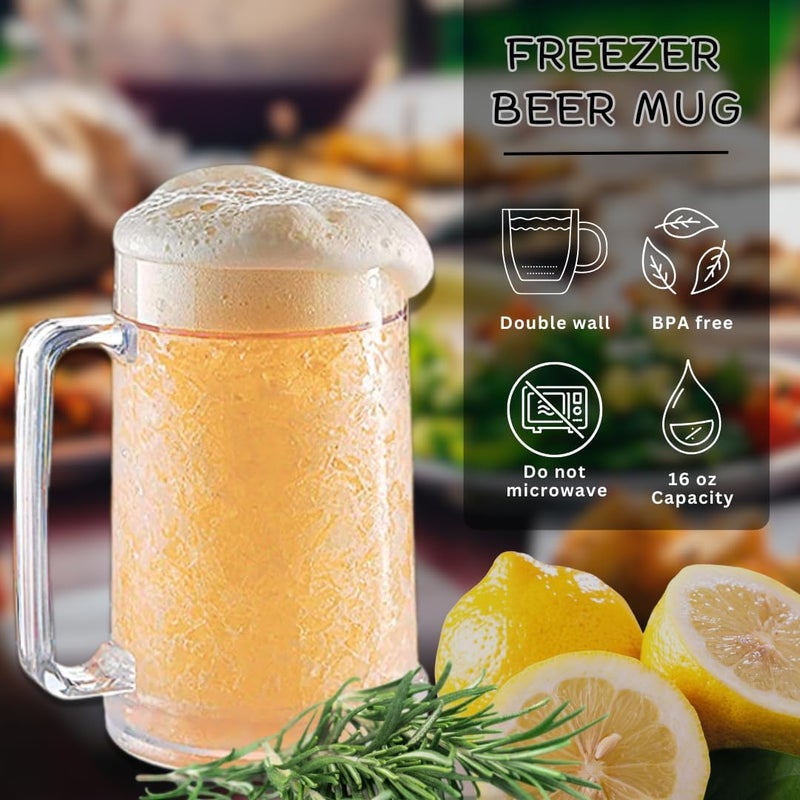 luxail Freezer Beer Mugs, Double Wall, Insulated Gel Plastic Pint Freezable Glasses, 16 oz, Clear 2 pack, Chiller Frosty Cup, Frozen Ice Freezer Mug, Freezer Cups. - Image 4