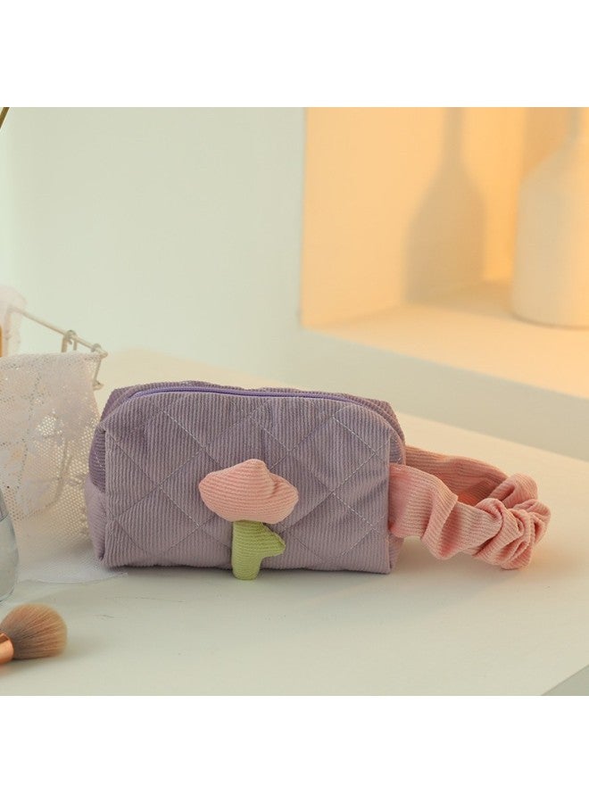 Cosmetic Bag Corduroy Cute High Color Value Toiletry Bag Tulip Flower Outgoing Portable Large Capacity Cosmetic Bag