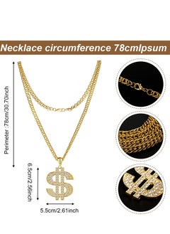 Excefore 6 Pcs Hip Hop Costume Accessories Baseball Cap Dollar Hat Gold Chain Sign Pendant Necklaces Rings  - Image 5