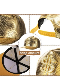 Excefore 6 Pcs Hip Hop Costume Accessories Baseball Cap Dollar Hat Gold Chain Sign Pendant Necklaces Rings  - Image 4