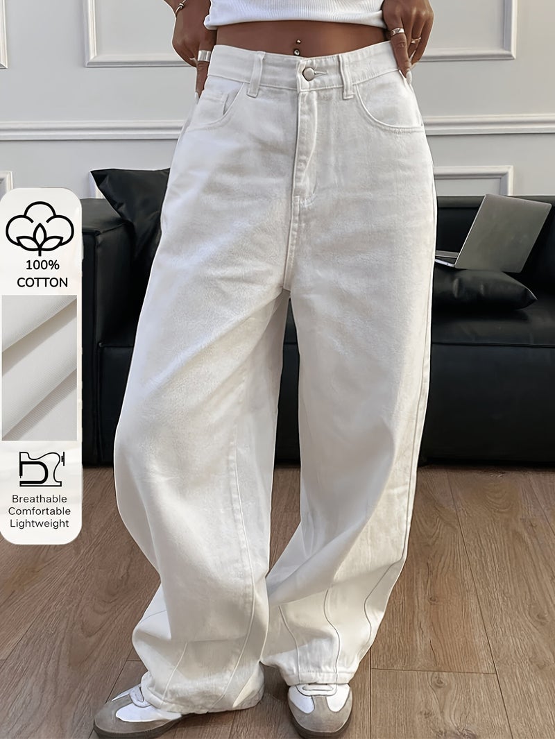 Spring\u002FSummer New Pleated Design Wide Leg White Jeans, Fashionable Versatile Denim - Image 2