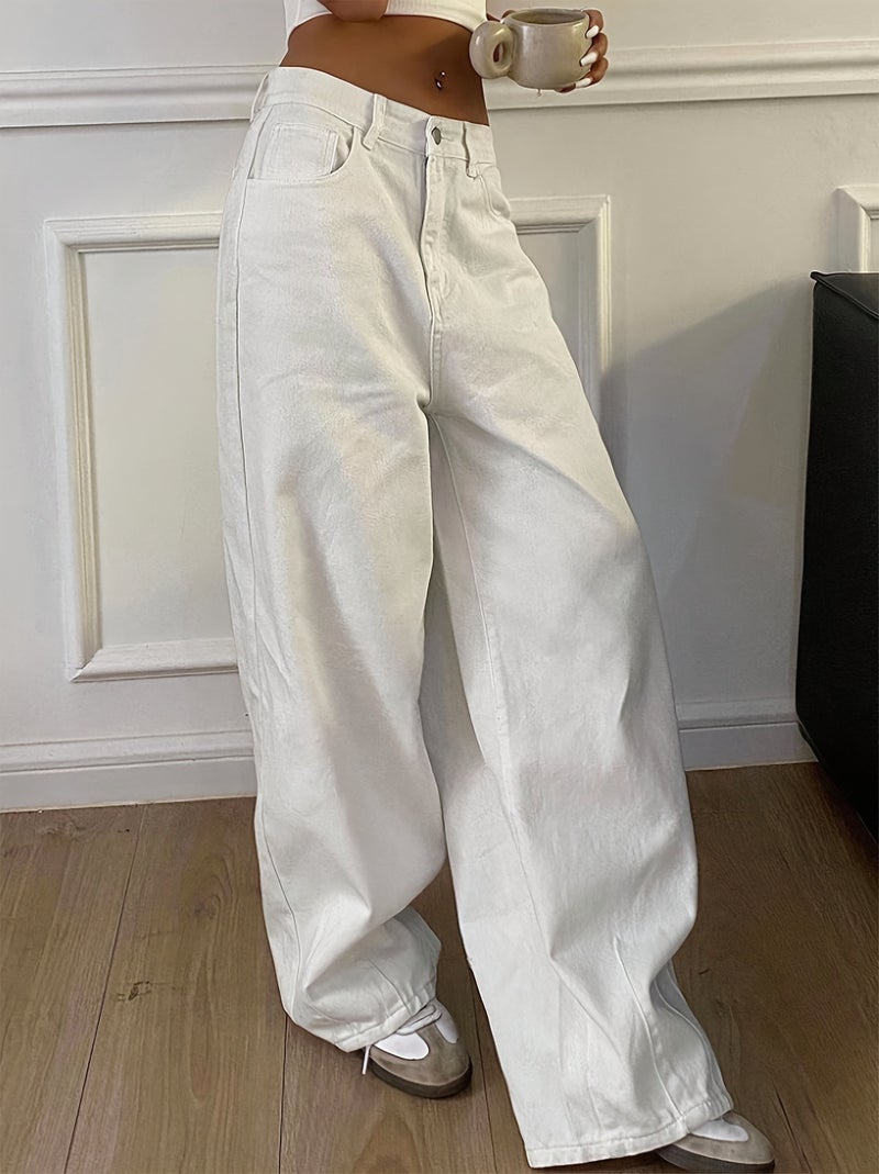 Spring\u002FSummer New Pleated Design Wide Leg White Jeans, Fashionable Versatile Denim - Image 3