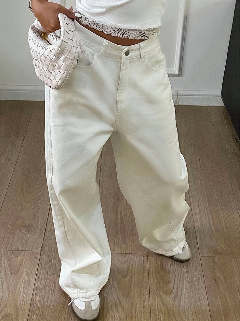 Spring\u002FSummer New Pleated Design Wide Leg White Jeans, Fashionable Versatile Denim - Image 4