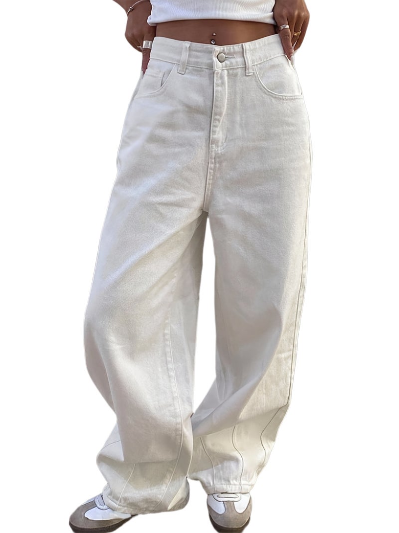 Spring\u002FSummer New Pleated Design Wide Leg White Jeans, Fashionable Versatile Denim - Image 1