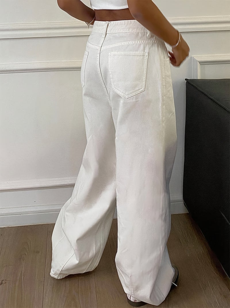 Spring\u002FSummer New Pleated Design Wide Leg White Jeans, Fashionable Versatile Denim - Image 5