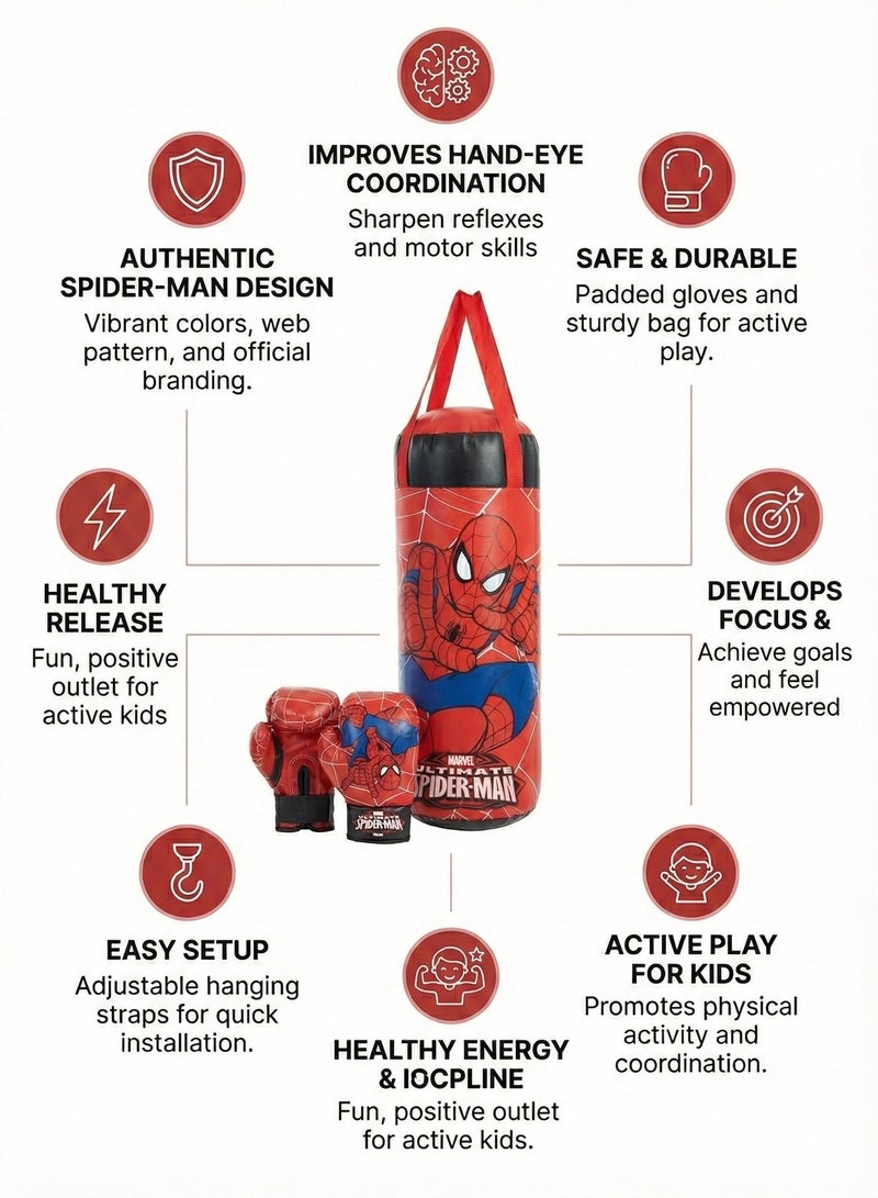 REZZOSS Punching Bag Spiderman Kids Boxing Set – Hanging Punching Bag with Matching Gloves | Superhero Training Sports Toy for Boys 3+ | Heavy Duty Sandbag for Indoor Outdoor Fitness | Stress Relief & Exercise Gift | Fighting Play Kit - Image 4