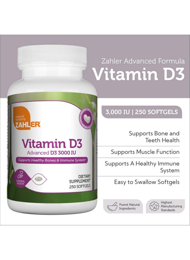 Zahler Vitamin D3 3000IU, Vitamin D3 Supplement 3,000 IU, Certified Kosher (250 Softgels) - Image 2