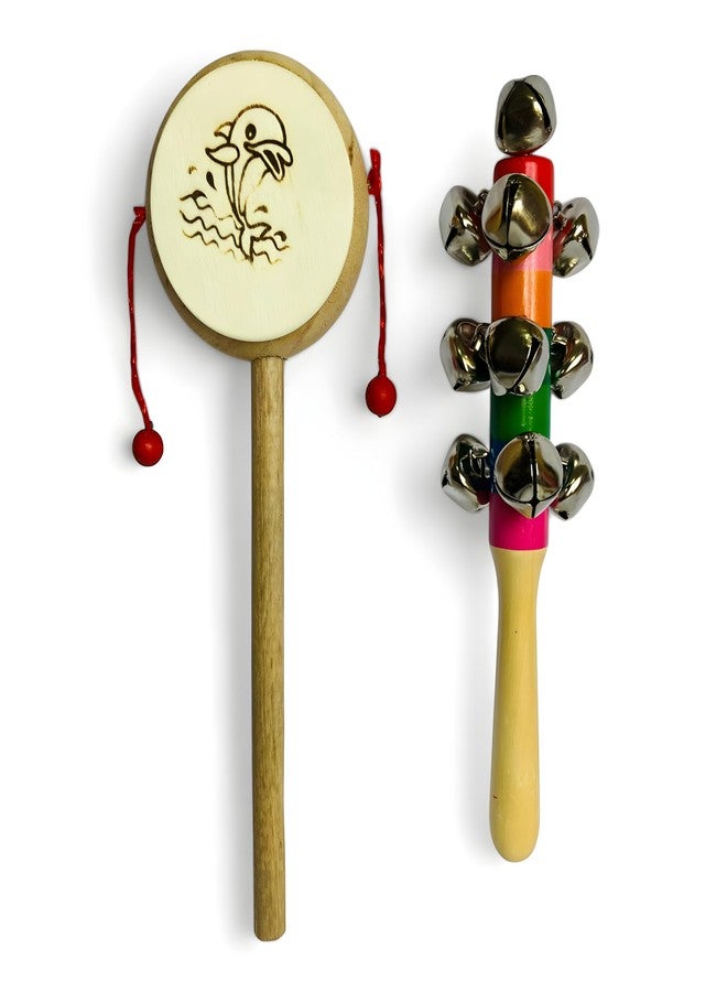 MarvelStore Wooden Rattles for Baby, Infants, New Born Babies Toys (0 to 6 to 12 Months) | Perfect for Early Music Education, Rhythm Practice, and Sensory Play (Jingle Bell + Drum) - Image 1