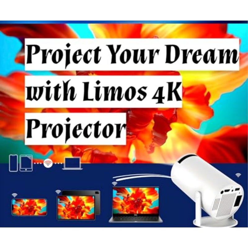 Portable 4K projector for home entertainment, ABS plastic body, black, built-in speakers, screen mirroring, dual-band WiFi, Bluetooth 5.0 - Image 4