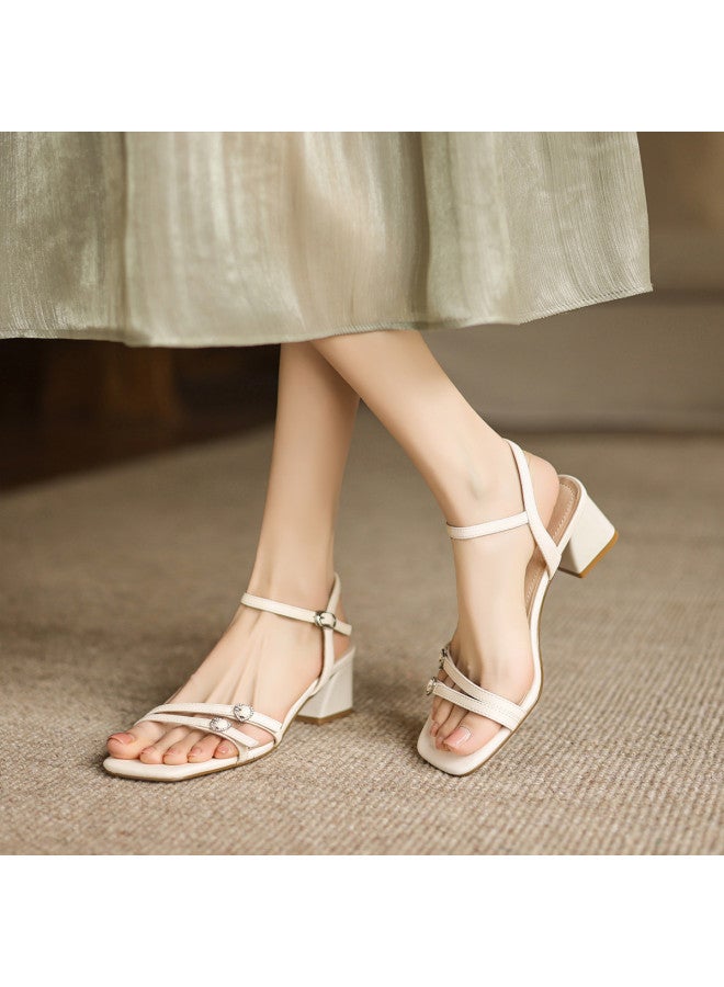 AME Fashion One-strap Sandals Women 2025 New Simple Classic Refreshing Chunky Heel Sandals To Match Skirts - Image 5