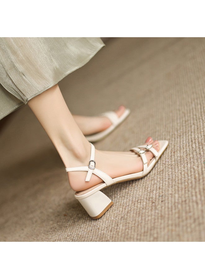 AME Fashion One-strap Sandals Women 2025 New Simple Classic Refreshing Chunky Heel Sandals To Match Skirts - Image 4
