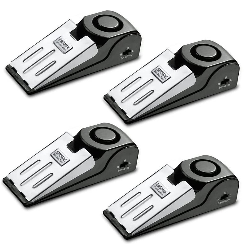 جهاز إنذار توقف الباب EMDMAK مع صفارة 120DB لتوقف الباب للسفر المنزلي باللون الأسود عبوة من 4 قطع