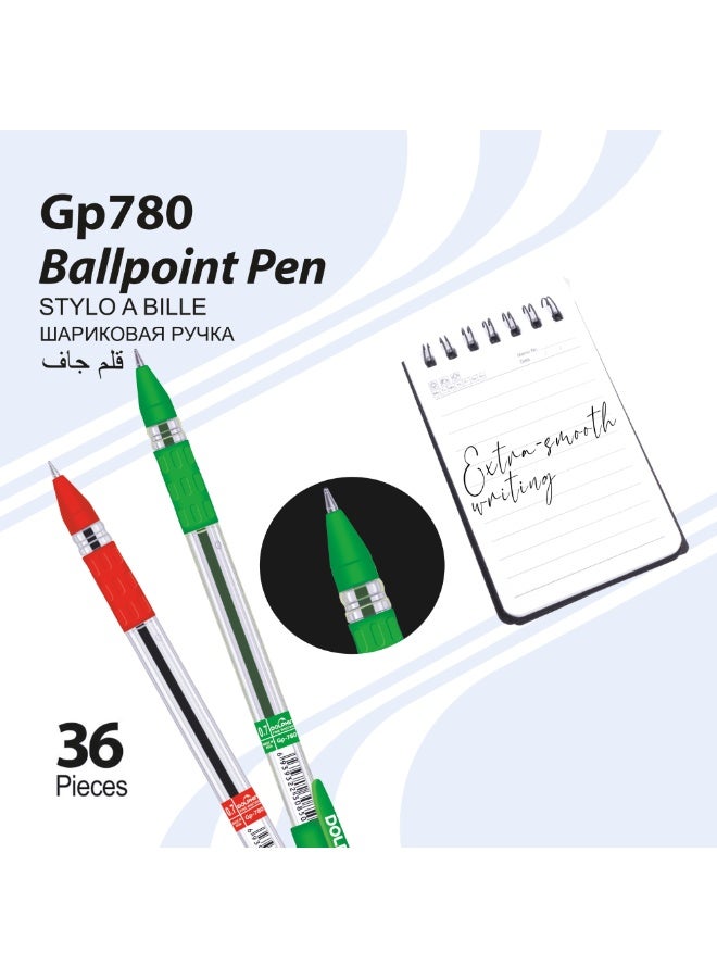 دولفين أقلام حبر جاف دولفين GP780 مقاس 0.7 مم – كتابة ناعمة بحبر أخضر، أقلام مريحة للمكتب والمدرسة، عبوة 36 قلم green - Image 4