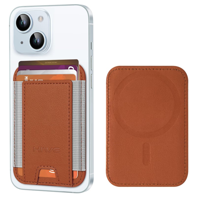 HiWe for MagSafe Wallet, Strongest Magnetic Wallet for iPhone 17/16/15/14/13/12 Series, 7 Cards Holder, Leather Minimalist Slim RFID, 1 Slot, Brown - Image 1