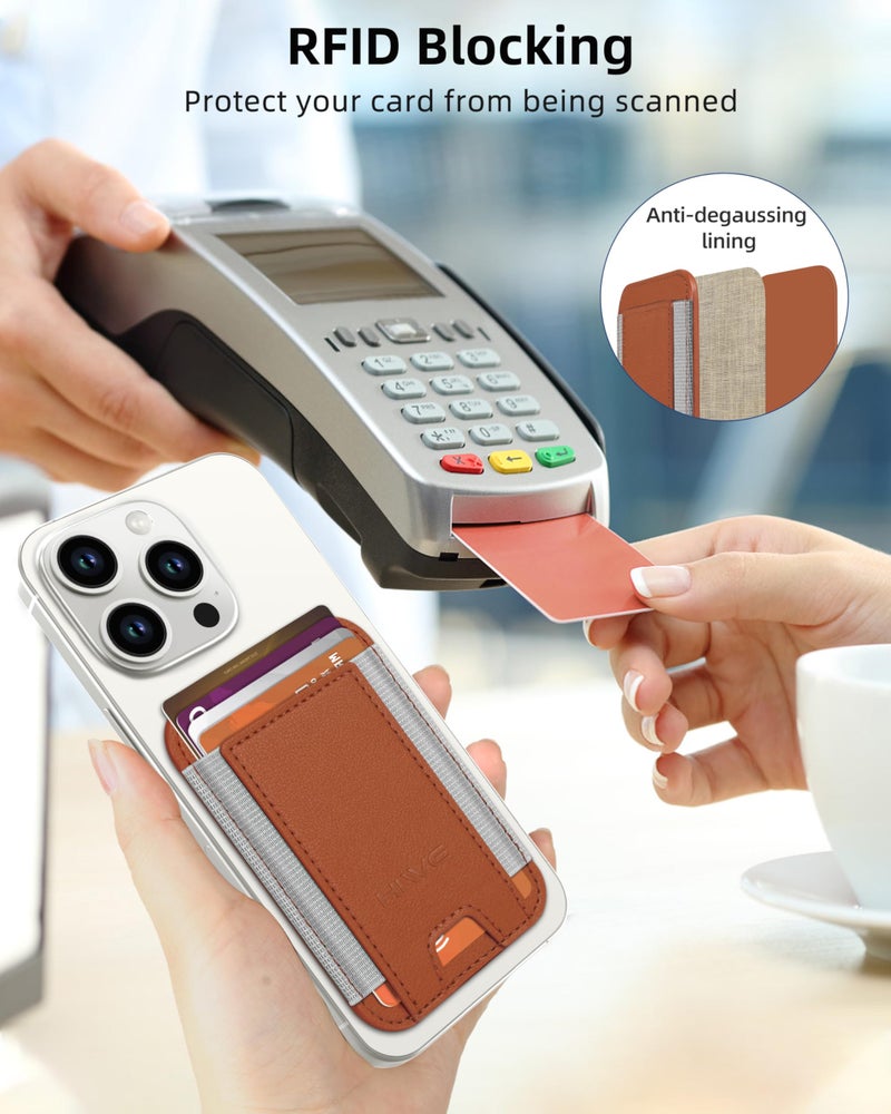 HiWe for MagSafe Wallet, Strongest Magnetic Wallet for iPhone 17/16/15/14/13/12 Series, 7 Cards Holder, Leather Minimalist Slim RFID, 1 Slot, Brown - Image 4