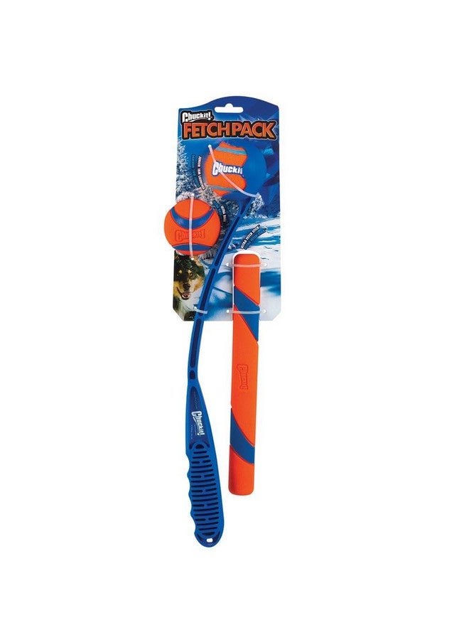 Chuckit! Fetch Pack - Dog Toys Indestructible Launcher, 18M, Tennis Ball & Ultra Rubber Ball Fetch Stick, Orange and Blue - Image 1
