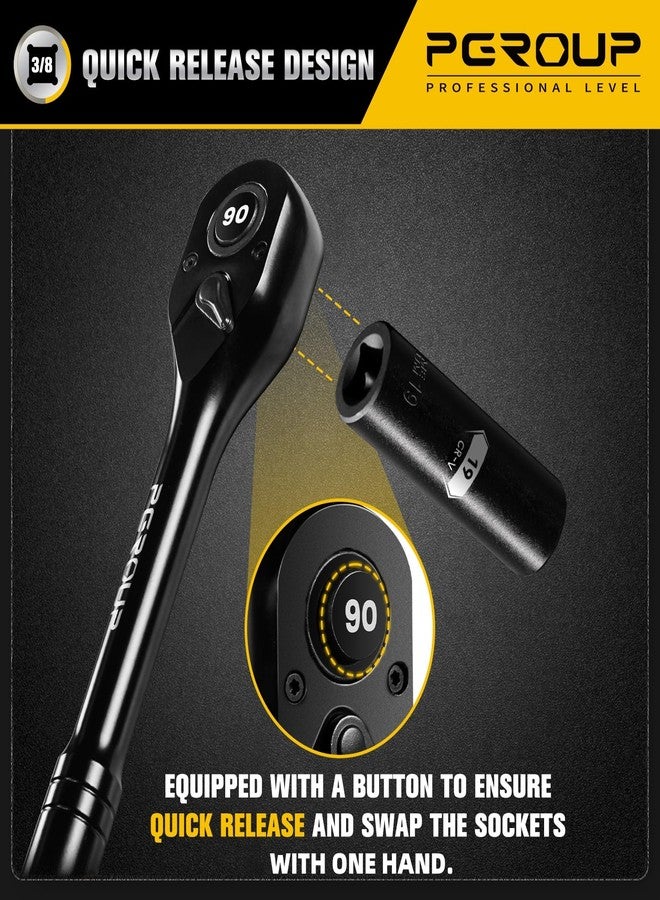 pgroup 3/8-Inch Drive Ratchet Wrench, 90 Tooth Reversible Ratchet, 4-Degree Swing, Ergonomic Handle, Chrome Alloy Made, Quick Release Ratchet Wrench for Repairing, Home, DIY - Image 4