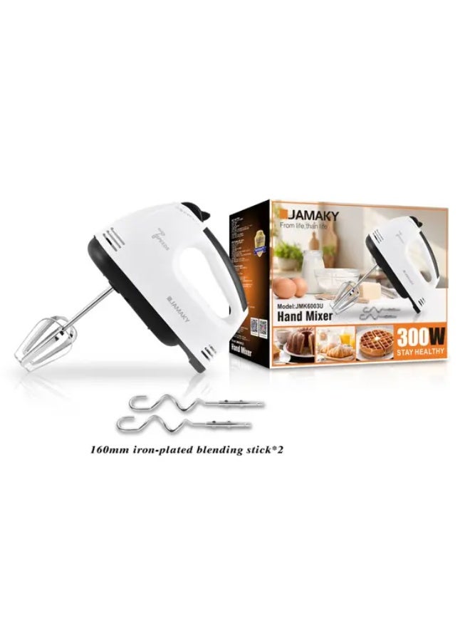 JAMAKY Hand Mixer & Eggs Beater (2 Beater+2 Dough Hooks)7 Speeds-300W(JMK6003U) - Image 1