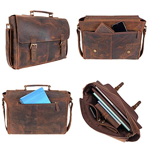 moonster Leather Messenger Bag for Men, Rustic Messenger Bag for Women – Handmade Full Grain Leather Bag for Men - Distressed Buffalo Leather – 16 Inch Laptop Bag with Padded Compartment Pockets - Image 5