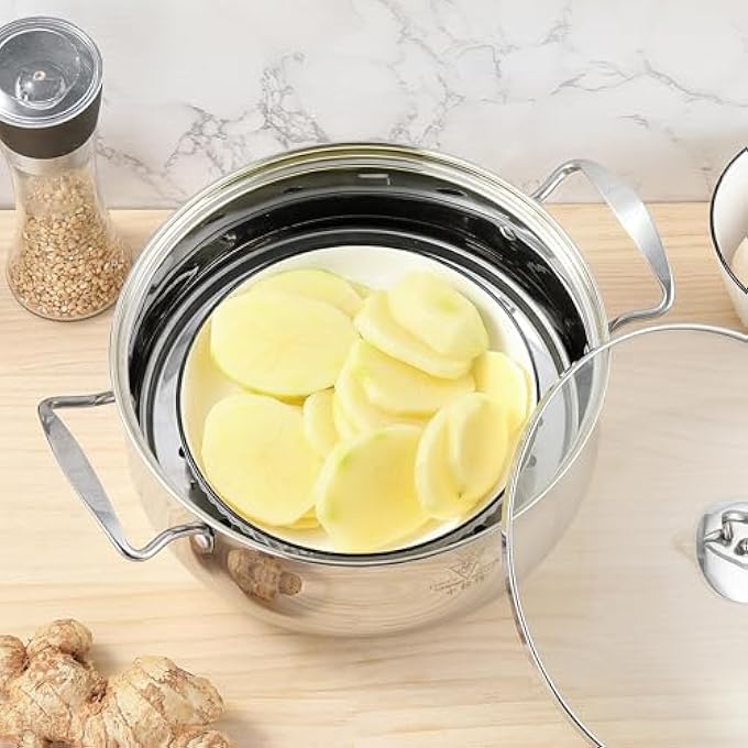 سلة بخار واحدة 85 بوصة 22 سم من الفولاذ المقاوم للصدأ لطهي الطعام بالبخار مع حامل قابل للإزالة للطهي بالبخار، سلة بخار فورية للخضراوات والزلابية والمأكولات البحرية - Image 3