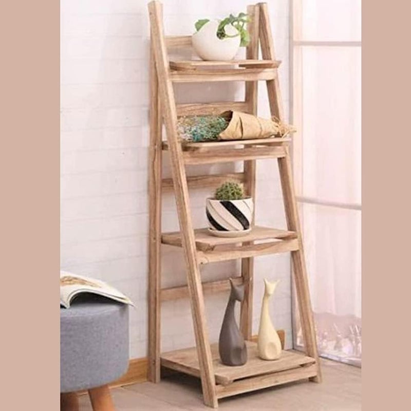 LINGWEI 3 And 4 Tier Wooden Ladder Shaped Foldable Flowers Stand Garden Balcony Standing Plant Rack Decorative Display Stand Holder Flower Shelf For Indoor/Outdoor Use. (Natural (4 floor)) - Image 4