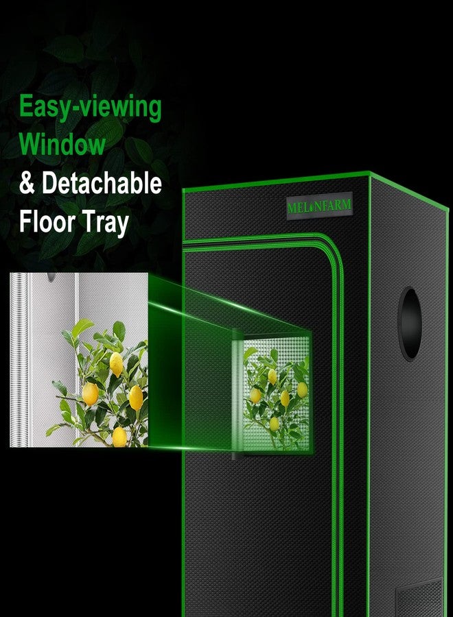 MELONFARM 2x2 Grow Tent, 24"x24"x48'' High Reflective 600D Diamond Mylar Canvas with Observation Window and Floor Tray for Hydroponic Indoor Plant Growing - Image 5