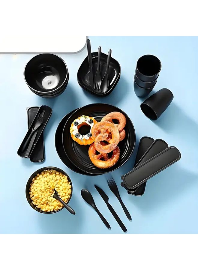 32 Piece Black Plastic Tableware Set for Picnic Home Holiday - Image 2