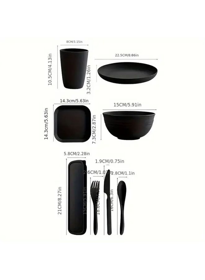 32 Piece Black Plastic Tableware Set for Picnic Home Holiday - Image 3