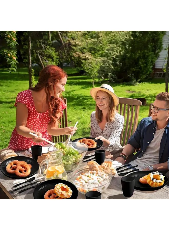 32 Piece Black Plastic Tableware Set for Picnic Home Holiday - Image 5