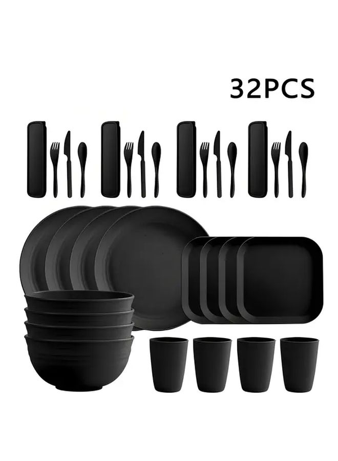 32 Piece Black Plastic Tableware Set for Picnic Home Holiday - Image 1