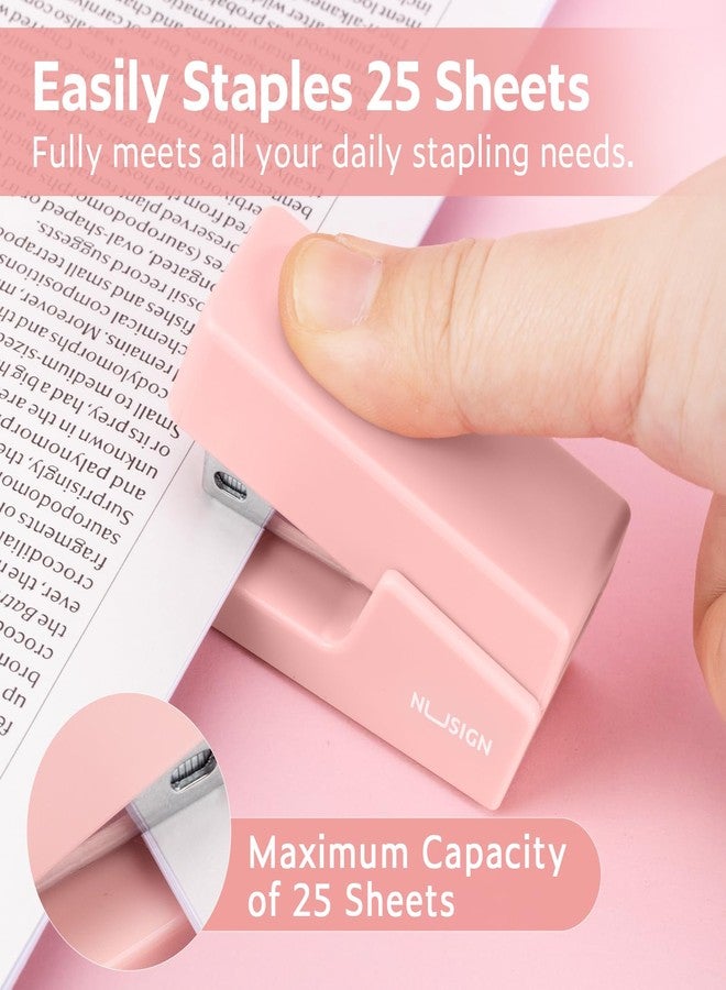 NUSIGN Mini Stapler with 830 Staples, Small Cute Desk Staplers, 25 Sheet Capacity, Pink - Image 2